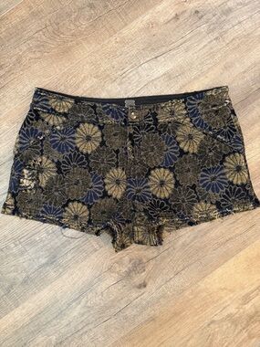 We The Free Womens 12 Navy Gold Floral Jacquard Distressed Shorts Tapestry Boho